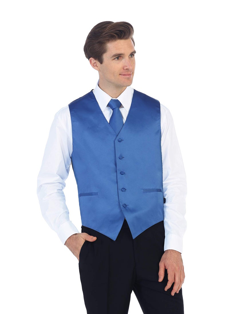 Gioberti Men's Formal 4pc Satin Vest Necktie Bowtie and Pocket Square, Royal Blue, X Large - Image 3
